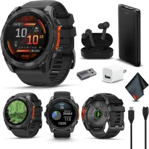 Garmin Fenix 8 51MM AMOLED Premium Multisport GPS Smartwatch Slate Gray with Black Silicone Band, Built-in LED Flashlight, Fitness & Health Smart Watch Bundle for Men & Women