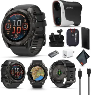 Garmin Fenix 8 51MM AMOLED Sapphire Premium Multisport GPS Smartwatch Carbon Gray DLC Titanium with Gray Silicone Band, Health & Fitness Smart Watch Bundle with Approach Z30 Golf Laser Range Finder