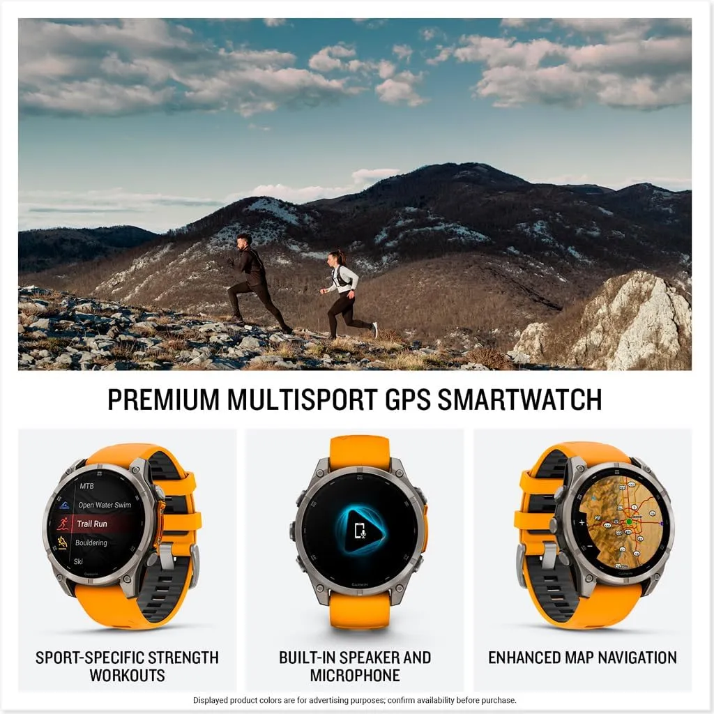 Garmin fēnix® 8 – 47 mm, AMOLED, Sapphire, Premium Multisport GPS Smartwatch, Long-Lasting Battery Life, Dive-Rated, Built-in LED Flashlight, Titanium with Spark Orange/Graphite Band