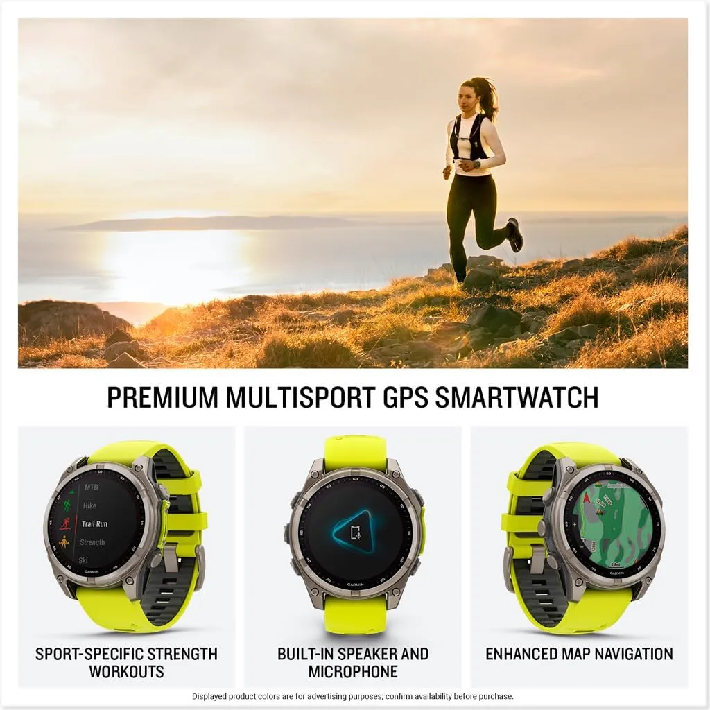 Garmin fēnix® 8 – 47 mm, Solar, Sapphire, Premium Multisport GPS Smartwatch, Long-Lasting Battery Life, Dive-Rated, Built-in LED Flashlight, Titanium with Amp Yellow/Graphite Band