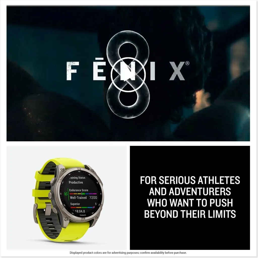 Garmin fēnix® 8 – 47 mm, Solar, Sapphire, Premium Multisport GPS Smartwatch, Long-Lasting Battery Life, Dive-Rated, Built-in LED Flashlight, Titanium with Amp Yellow/Graphite Band