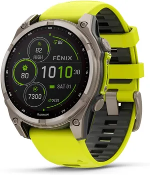 Garmin fēnix® 8 – 47 mm, Solar, Sapphire, Premium Multisport GPS Smartwatch, Long-Lasting Battery Life, Dive-Rated, Built-in LED Flashlight, Titanium with Amp Yellow/Graphite Band
