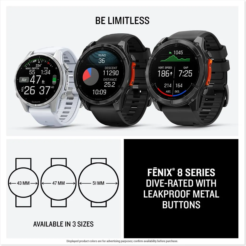Garmin fēnix® 8 – 47mm, AMOLED, Premium Multisport GPS Smartwatch, Long-Lasting Battery Life, Dive-Rated, Built-in LED Flashlight, Slate Gray with Black Band