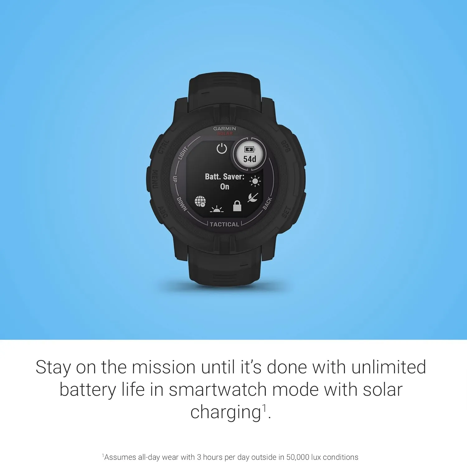 Garmin Instinct 2 Solar, Tactical-Edition, GPS Outdoor Watch, Solar Charging Capabilities, Multi-GNSS Support, Tracback Routing, Black