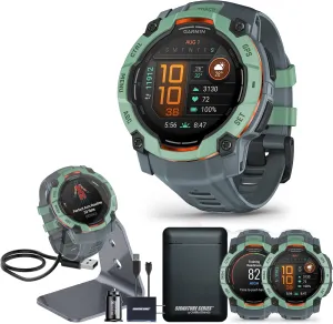 Garmin Instinct 3 Advanced GPS Adventure Watch, Neo Tropic with Twilight Band | 50mm AMOLED Display | Wrist Based Heart Rate Monitor, Up to 24 Days of Battery Life with Signature Stand Power Bundle