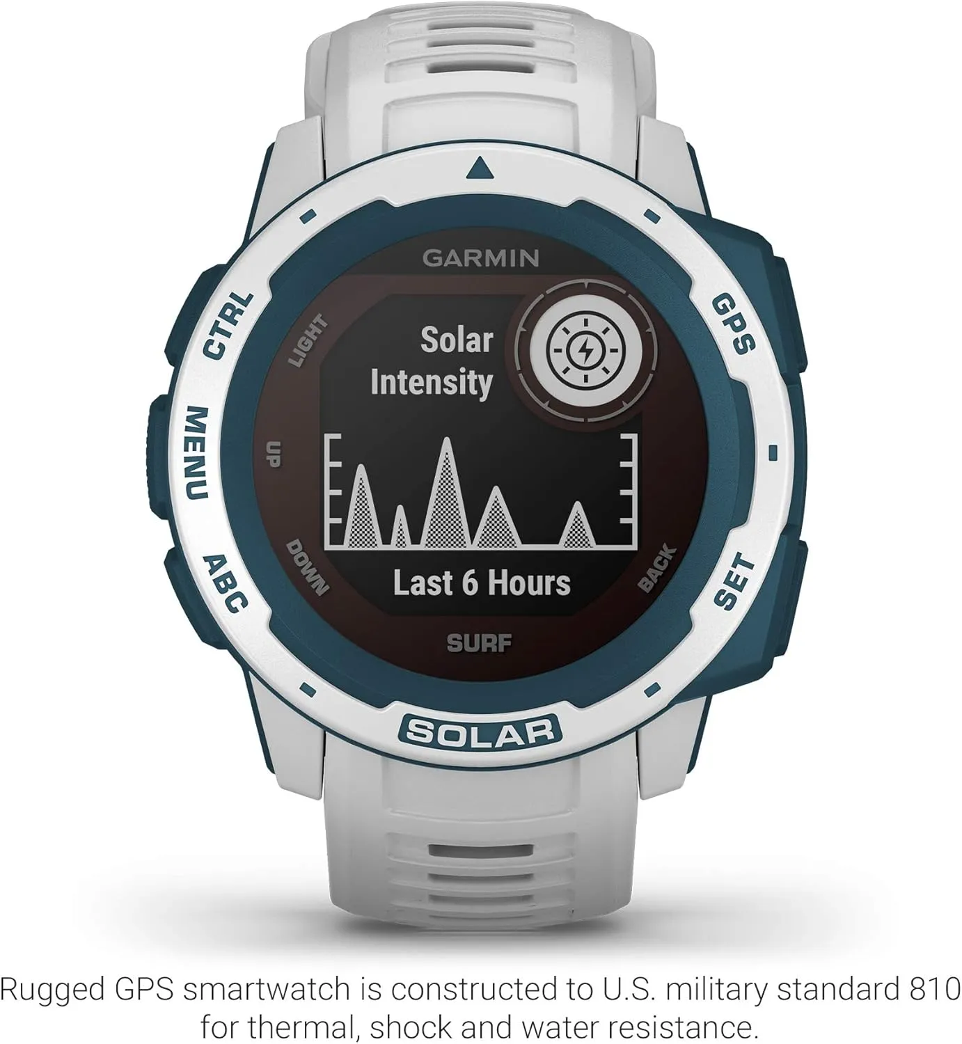 Garmin Instinct Solar Surf, Rugged Outdoor Smartwatch with Solar Charging Capabilities, Tide Data and Dedicated Surfing Activity, Cloudbreak