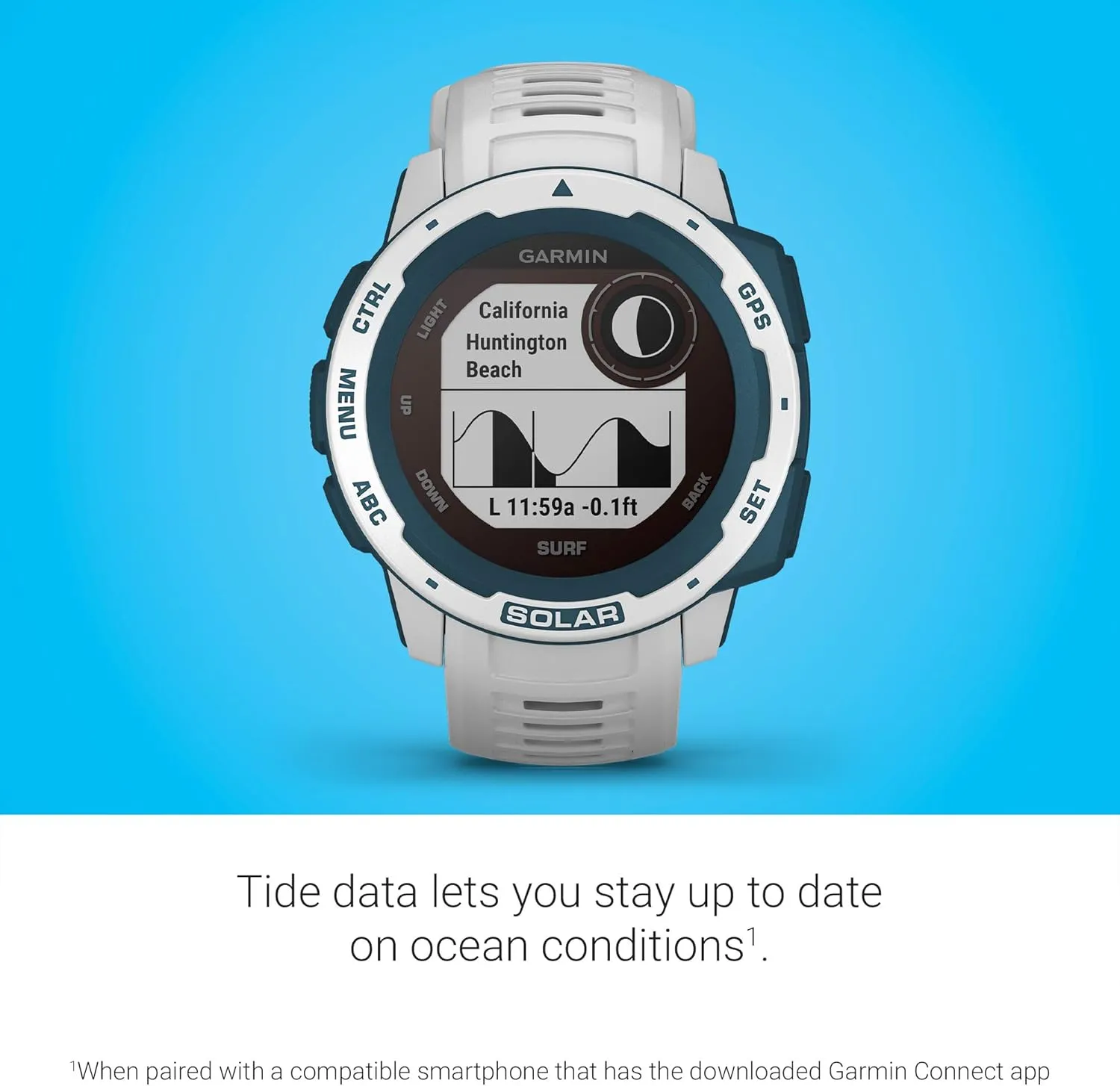Garmin Instinct Solar Surf, Rugged Outdoor Smartwatch with Solar Charging Capabilities, Tide Data and Dedicated Surfing Activity, Cloudbreak