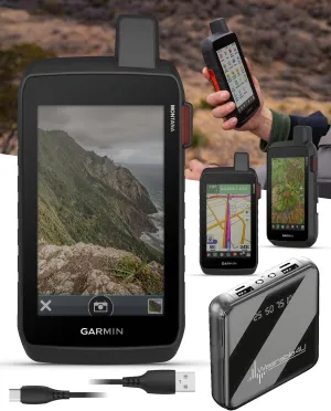 Garmin Montana 760i, Rugged GPS Handheld Navigator 5” Touchscreen w/Built-in inReach Technology for SOS and 2-way Texts in Remote Areas, 8MP Camera, Satellite Imagery & Maps w/ Wearable4U PBank Bundle