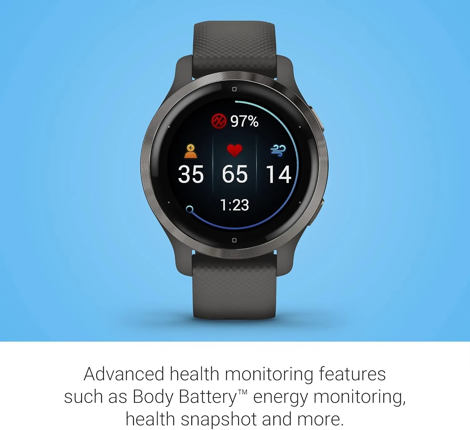 Garmin Venu 2S, Smaller-sized GPS Smartwatch with Advanced Health Monitoring and Fitness Features, Slate Bezel with Graphite Case and Silicone Band