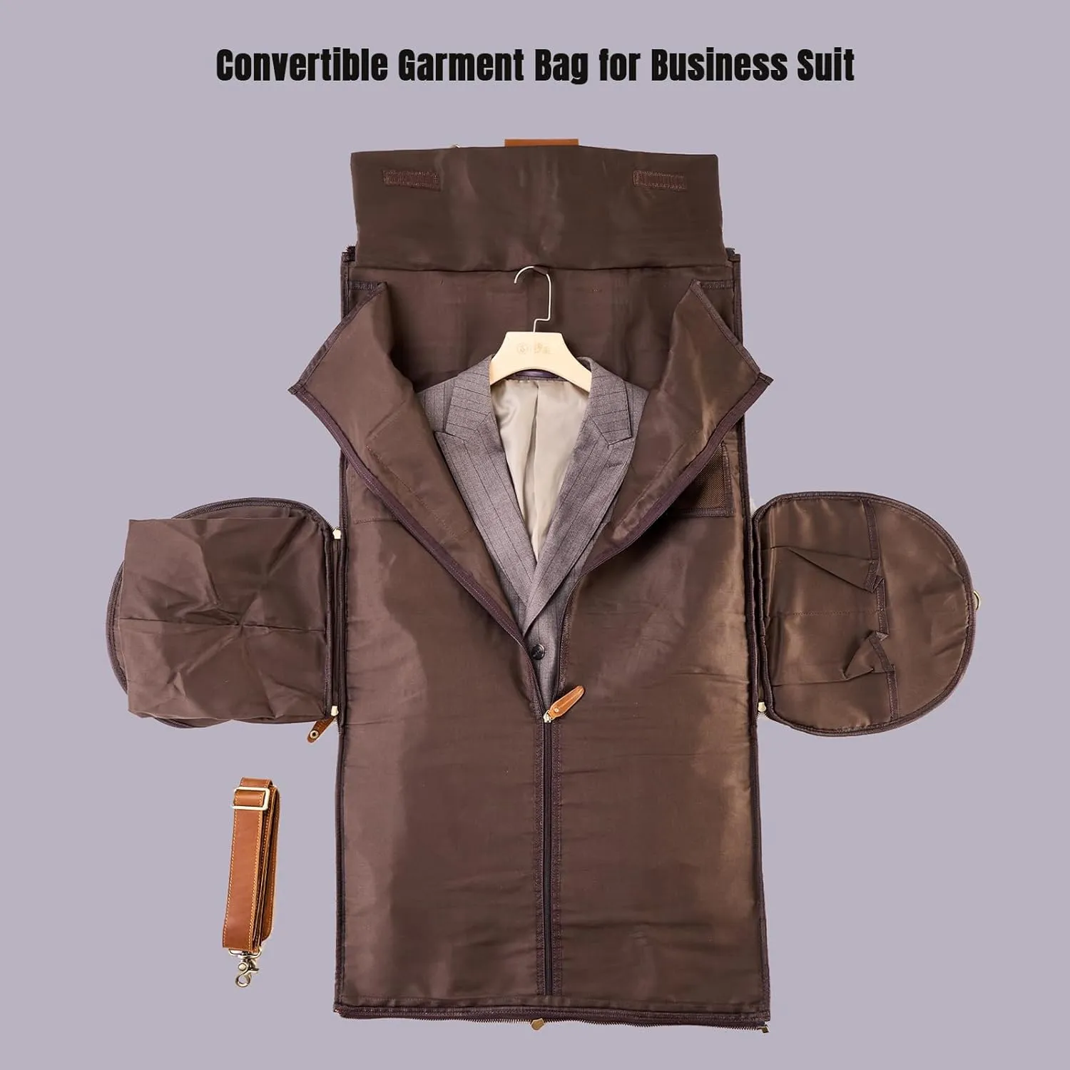 Genuine Leather Convertible Garment Bag with Shoes Compartment Full Grain Leather Carry on Duffle Bag Garment for Men Women Weekender Hanging Business Suitcase for Travel Suit VintageBrown