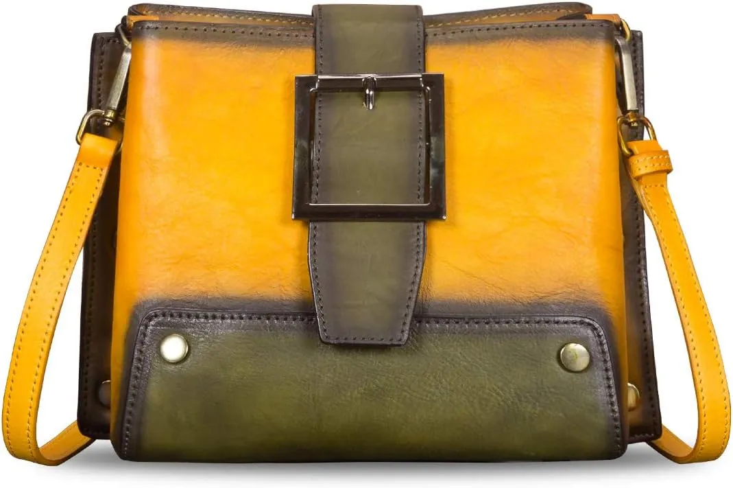 Genuine Leather Crossbody Bag for Women Vintage Shoulder Satchel Purse with Convertible Double Straps Handbag