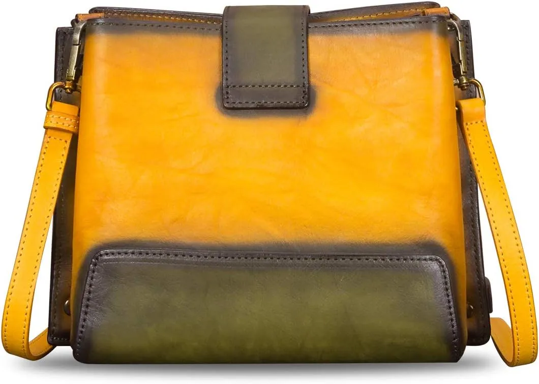 Genuine Leather Crossbody Bag for Women Vintage Shoulder Satchel Purse with Convertible Double Straps Handbag
