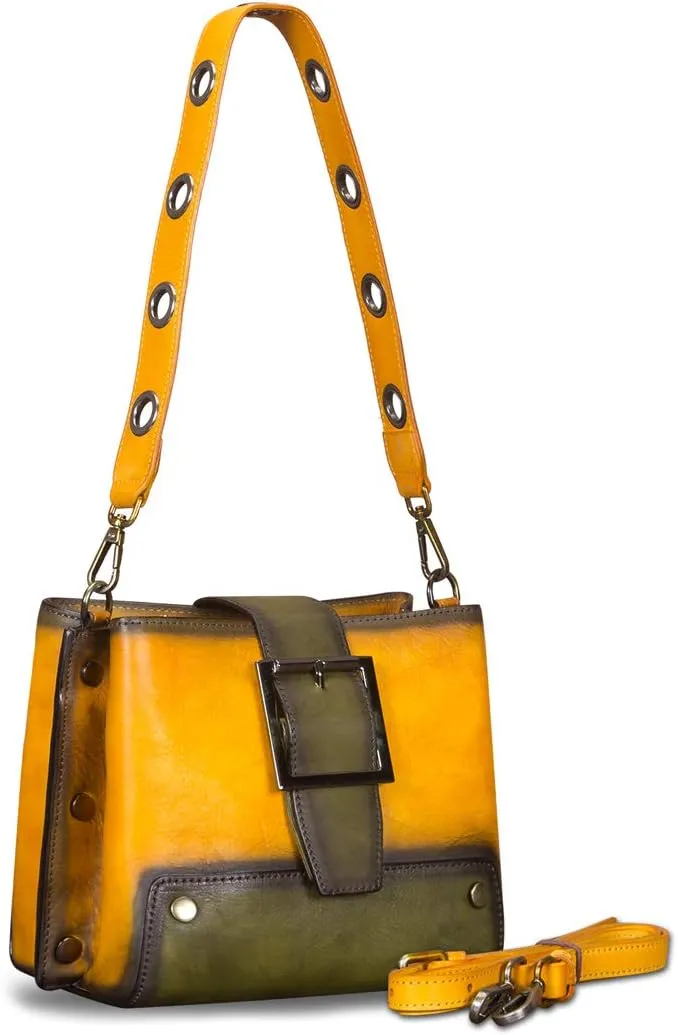 Genuine Leather Crossbody Bag for Women Vintage Shoulder Satchel Purse with Convertible Double Straps Handbag