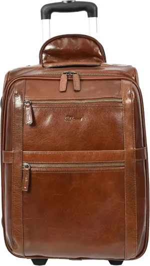 Genuine Leather Suitcase On Wheels Cabin Size Trolley Travel Bags Bourse, Chestnut, Cabin, Suitcase
