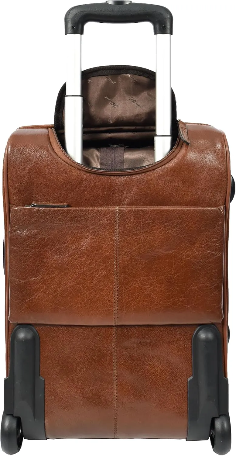 Genuine Leather Suitcase On Wheels Cabin Size Trolley Travel Bags Bourse, Chestnut, Cabin, Suitcase