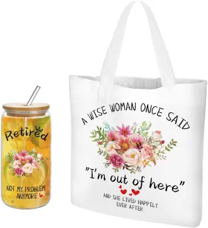Gift Set for Women - Canvas Tote Bag & Inspirational Glass Cup