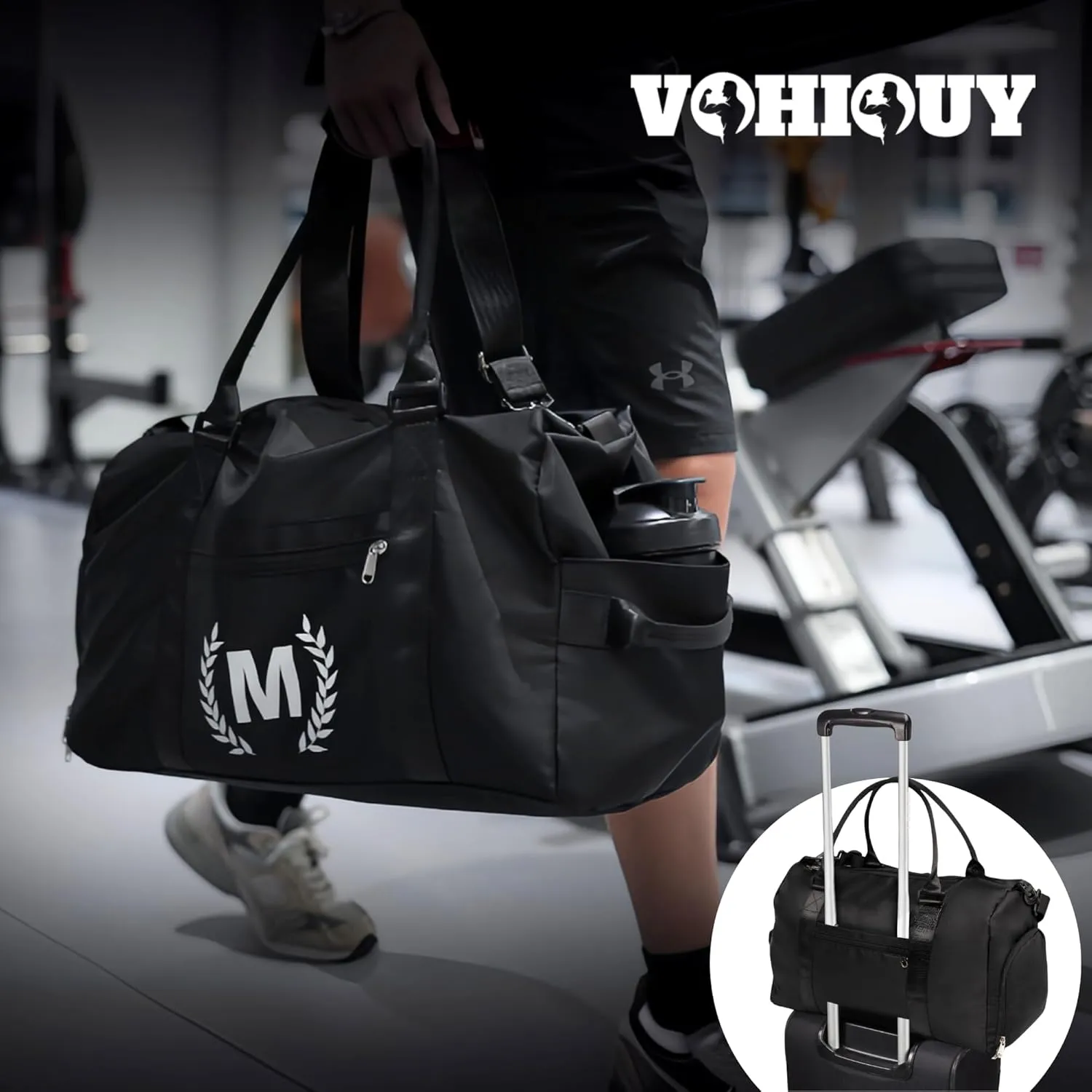 Gifts for men - Gym Bag for Men - Fitness Workout Sports Travel Duffle Bag with Wet Pocket & Shoes Compartment Father's day, Birthday or Anniversary for Men, Z, Jet Black, GG100
