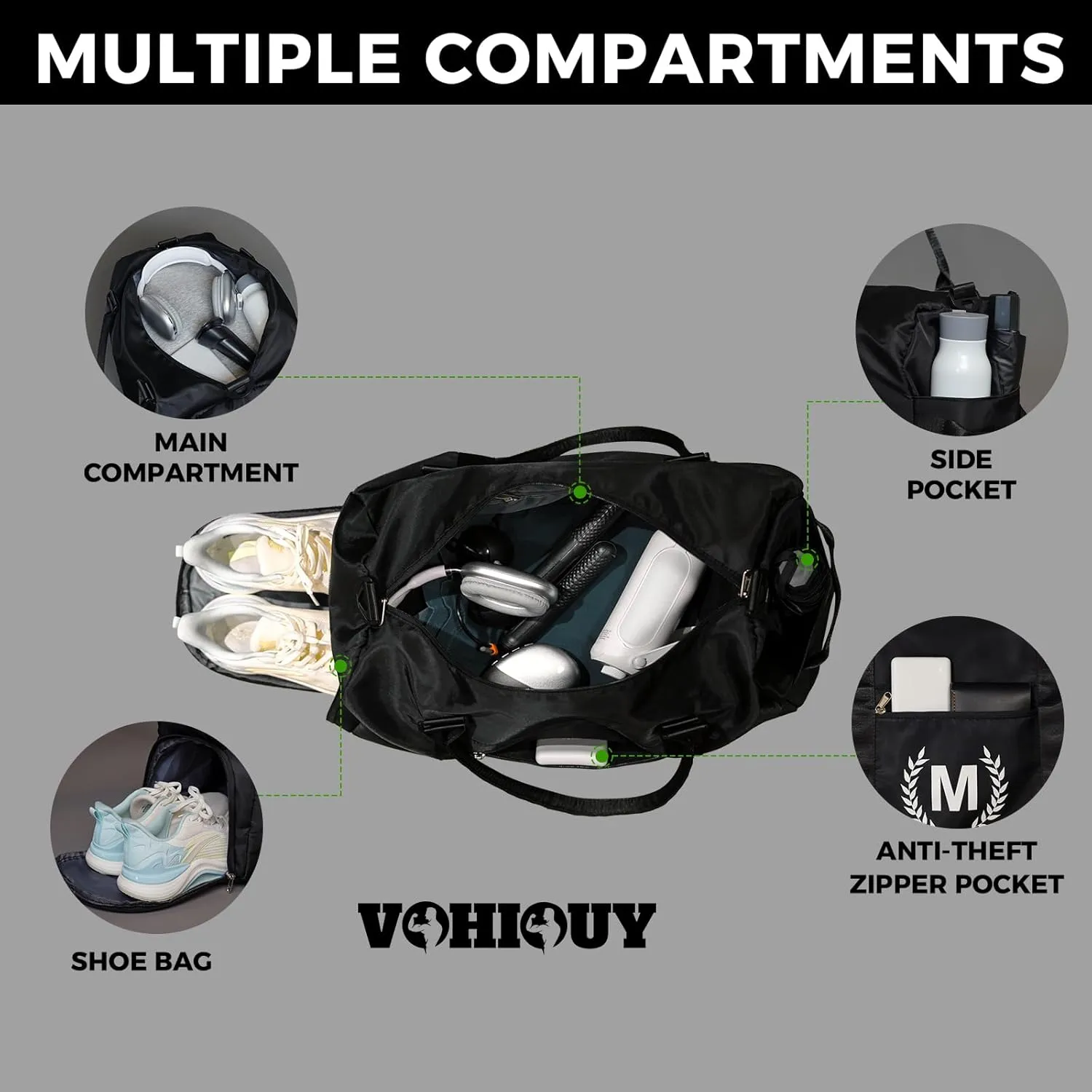 Gifts for men - Gym Bag for Men - Fitness Workout Sports Travel Duffle Bag with Wet Pocket & Shoes Compartment Father's day, Birthday or Anniversary for Men, Z, Jet Black, GG100