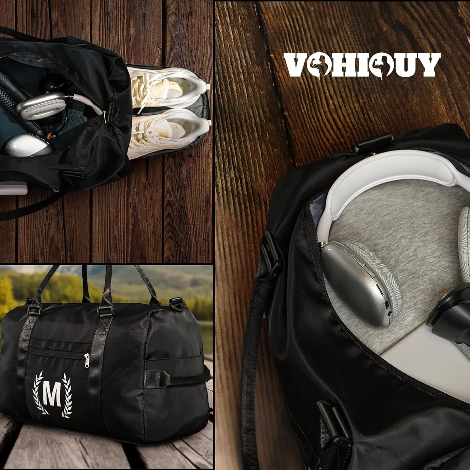 Gifts for men - Gym Bag for Men - Fitness Workout Sports Travel Duffle Bag with Wet Pocket & Shoes Compartment Father's day, Birthday or Anniversary for Men, Z, Jet Black, GG100