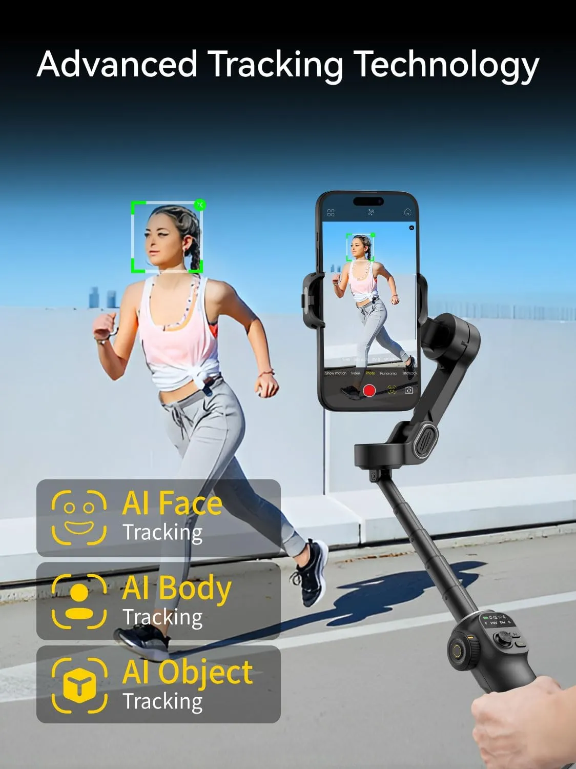 Gimbal Stabilizer for iPhone, 3-Axis Phone Gimbal Built in 7.8' Extension Rod, Portable Stabilizer w/OLED Display for iPhone/Android, Perfect for TikTok YouTube Vlogging-Smart X2 Black