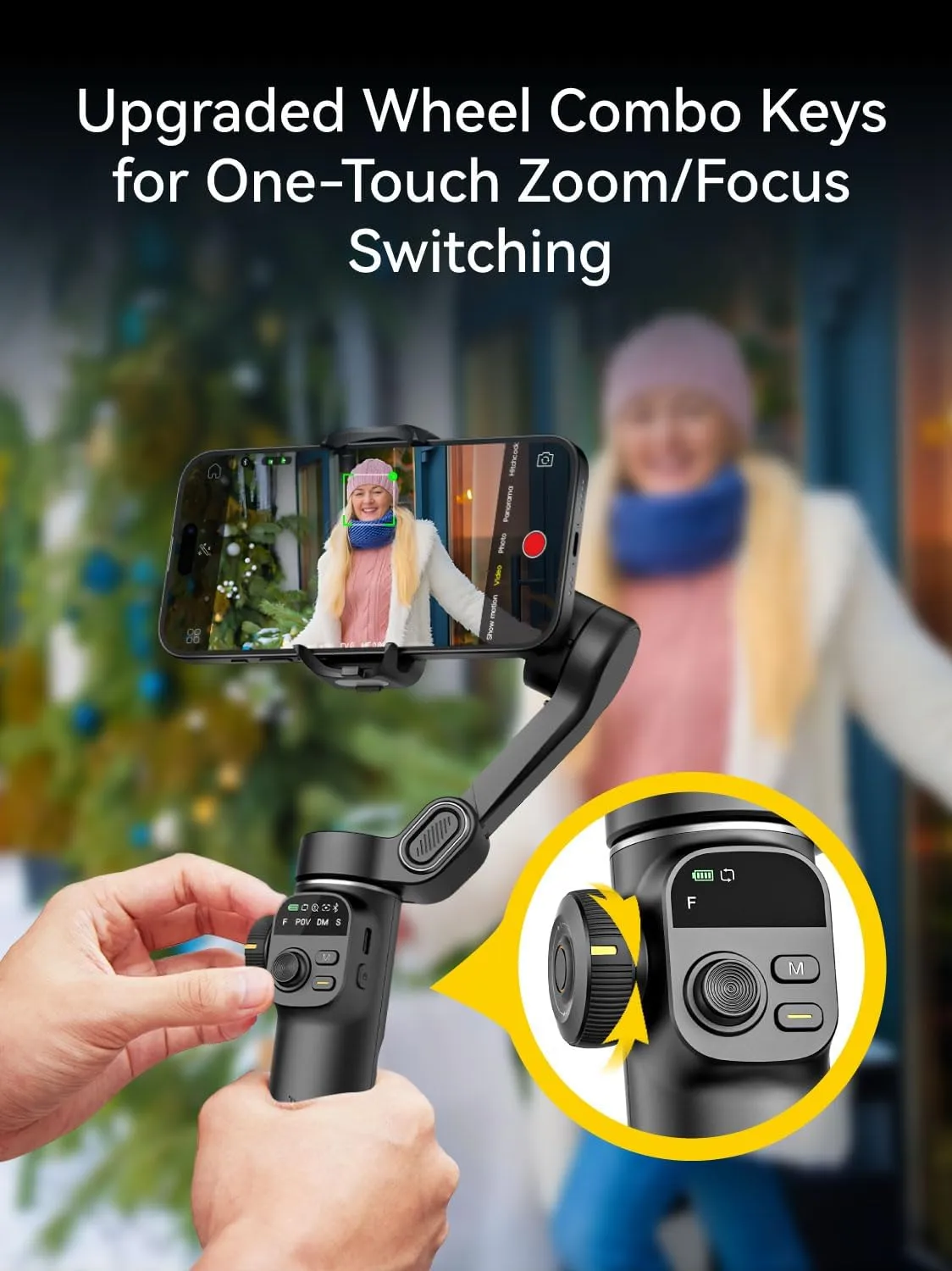 Gimbal Stabilizer for iPhone, 3-Axis Phone Gimbal Built in 7.8' Extension Rod, Portable Stabilizer w/OLED Display for iPhone/Android, Perfect for TikTok YouTube Vlogging-Smart X2 Black