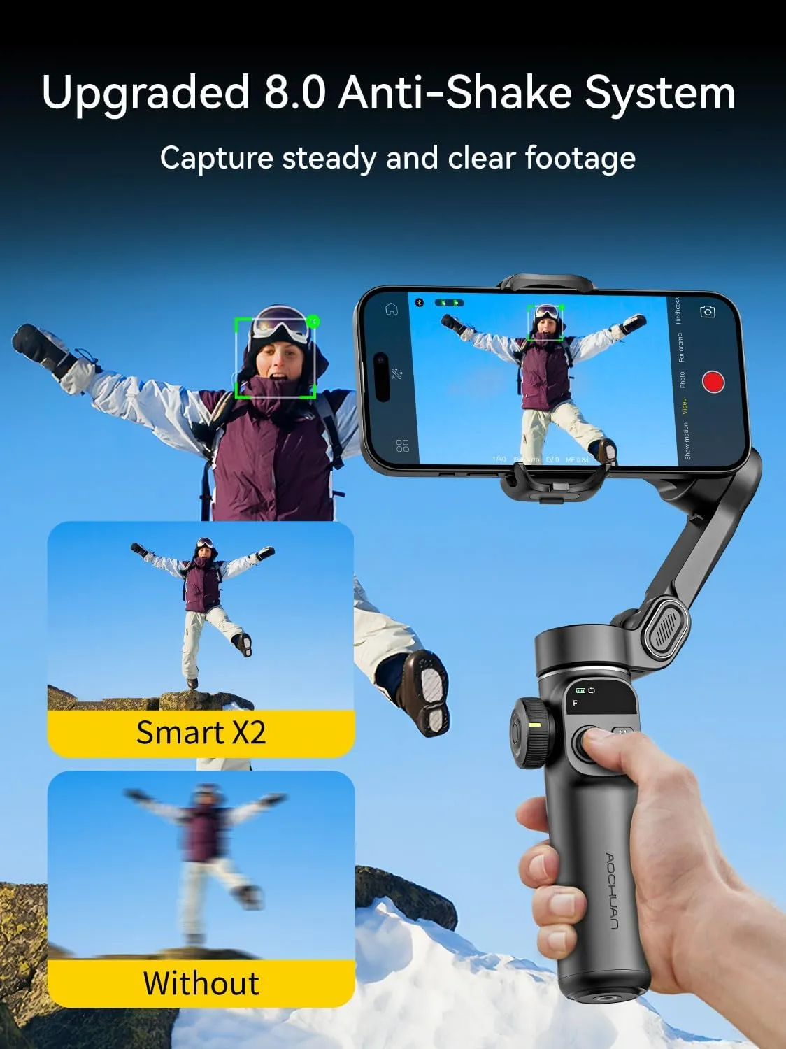 Gimbal Stabilizer for iPhone, 3-Axis Phone Gimbal Built in 7.8' Extension Rod, Portable Stabilizer w/OLED Display for iPhone/Android, Perfect for TikTok YouTube Vlogging-Smart X2 Black