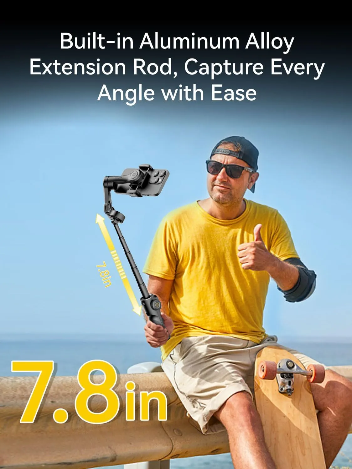 Gimbal Stabilizer for iPhone, 3-Axis Phone Gimbal Built in 7.8' Extension Rod, Portable Stabilizer w/OLED Display for iPhone/Android, Perfect for TikTok YouTube Vlogging-Smart X2 Black
