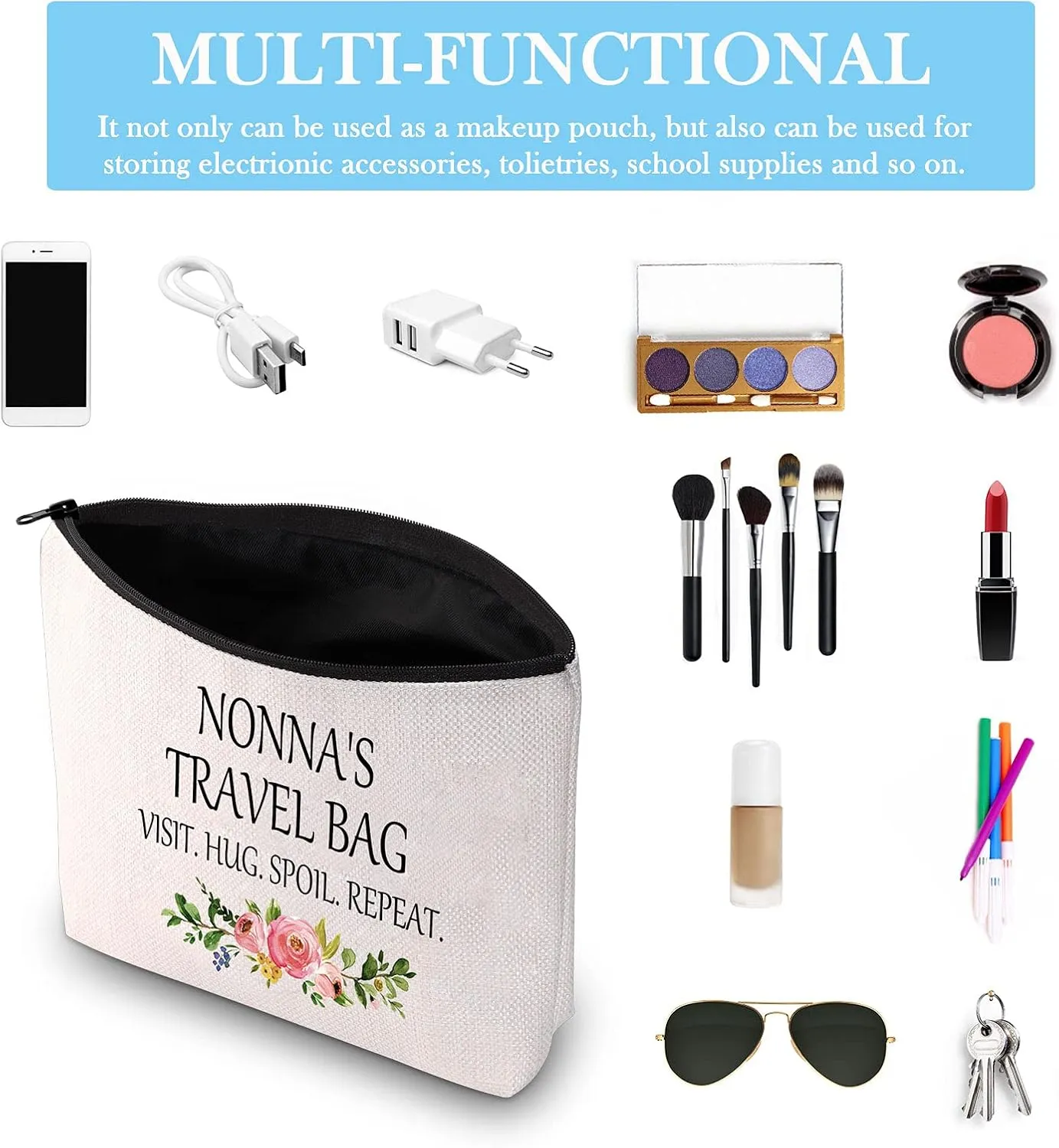 GJTIM Nonna Gift for Grandma from Grandchildren Nonna Travel Gift Grandmother Zipper Pouch Makeup bag (Nonna's Travel Bag)