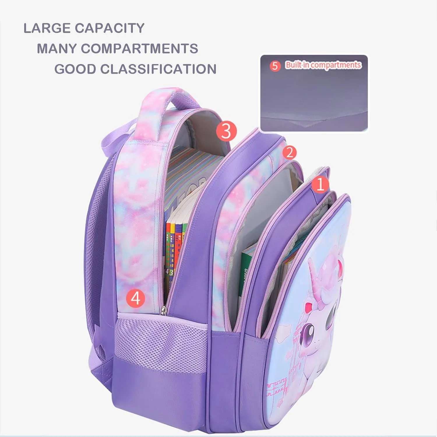 GLOOMALL Cute Rolling Backpack Three-piece Set with Lunch Bag School Girls Boys, Lightweight Trolley Travel Bag with 6 Wheels Classic Roller Luggage (Purple bow)