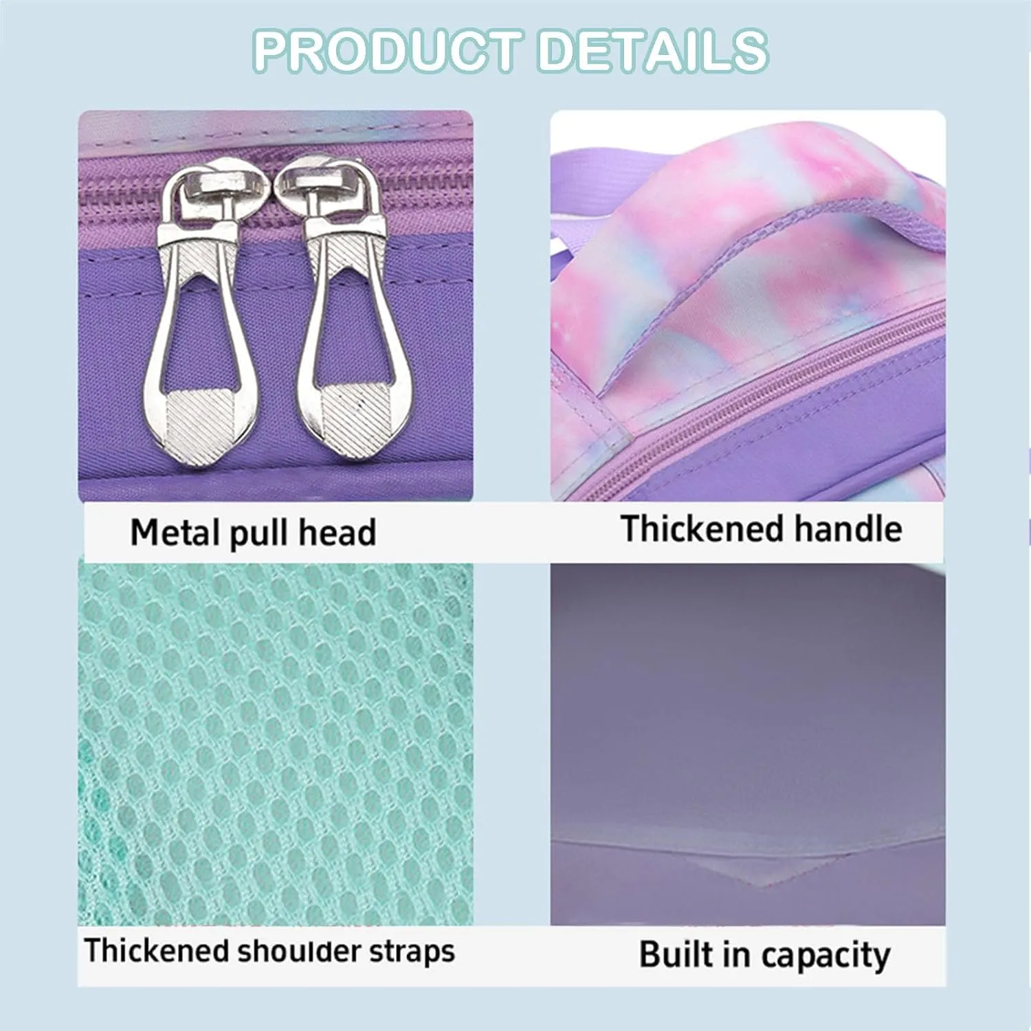 GLOOMALL Cute Rolling Backpack Three-piece Set with Lunch Bag School Girls Boys, Lightweight Trolley Travel Bag with 6 Wheels Classic Roller Luggage (Purple bow)