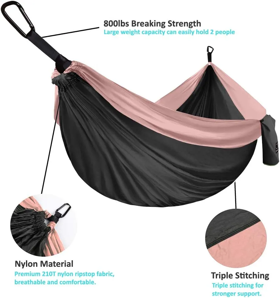 Gold Armour Camping Hammock - XL Double Hammock Portable Hammock Camping Accessories Gear for Outdoor Indoor with Tree Straps, USA Based Brand (Gray and Rose)