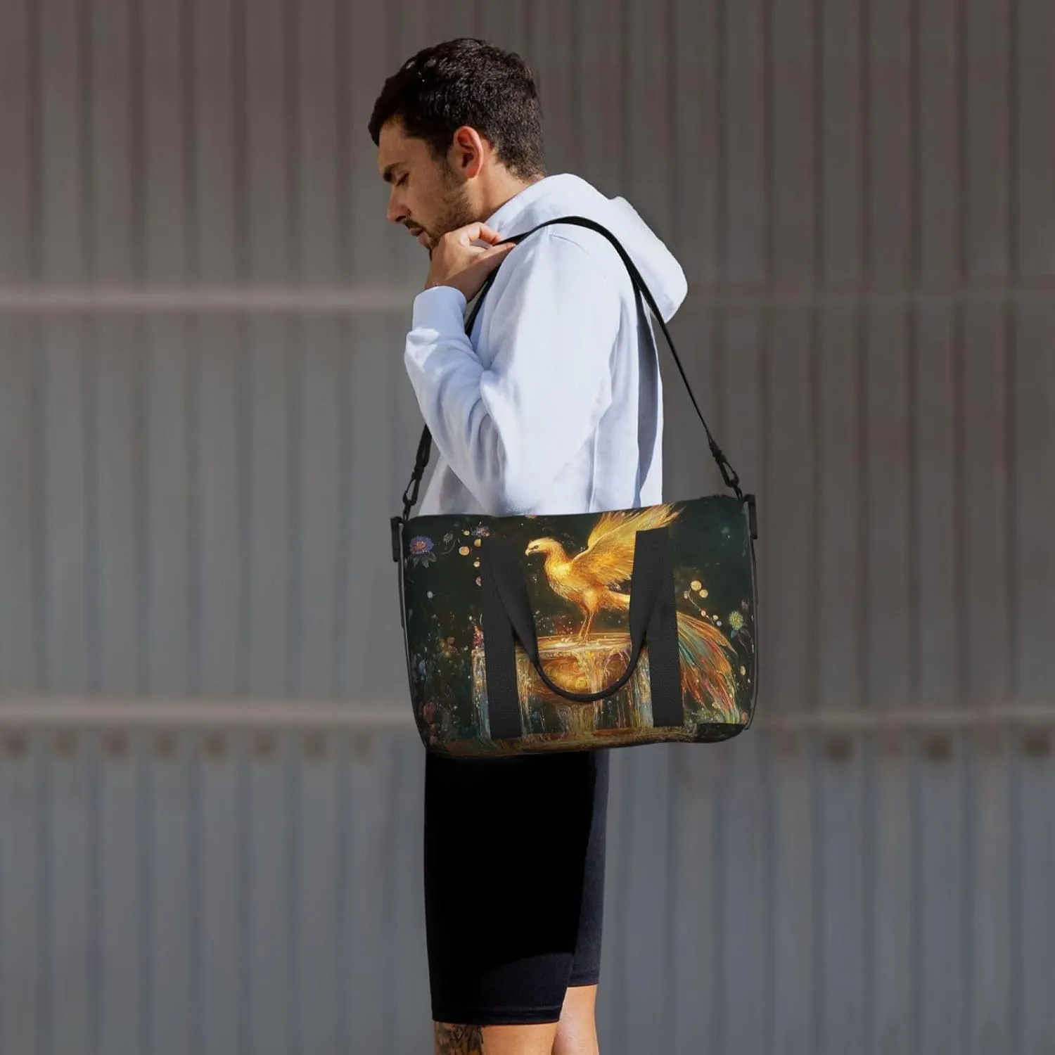 golden phoenix print Travel Duffel Bag, Sports Tote Gym Bag, Swim Pool Bag Large Shoulder Tote Bag for Beach Weekender