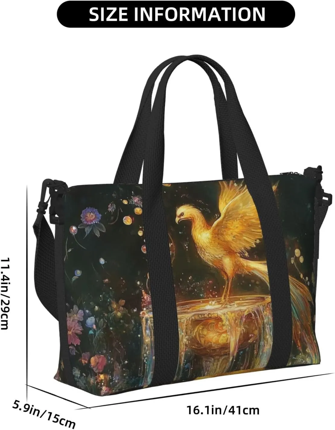 golden phoenix print Travel Duffel Bag, Sports Tote Gym Bag, Swim Pool Bag Large Shoulder Tote Bag for Beach Weekender