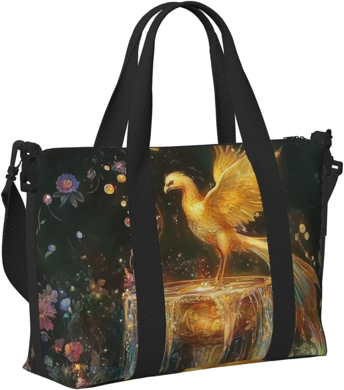 golden phoenix print Travel Duffel Bag, Sports Tote Gym Bag, Swim Pool Bag Large Shoulder Tote Bag for Beach Weekender