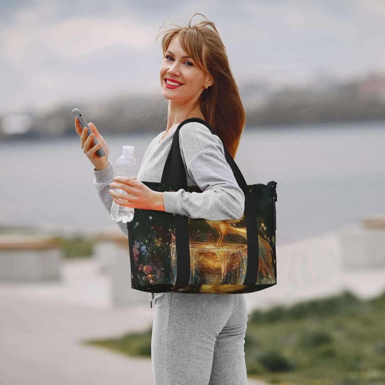 golden phoenix print Travel Duffel Bag, Sports Tote Gym Bag, Swim Pool Bag Large Shoulder Tote Bag for Beach Weekender