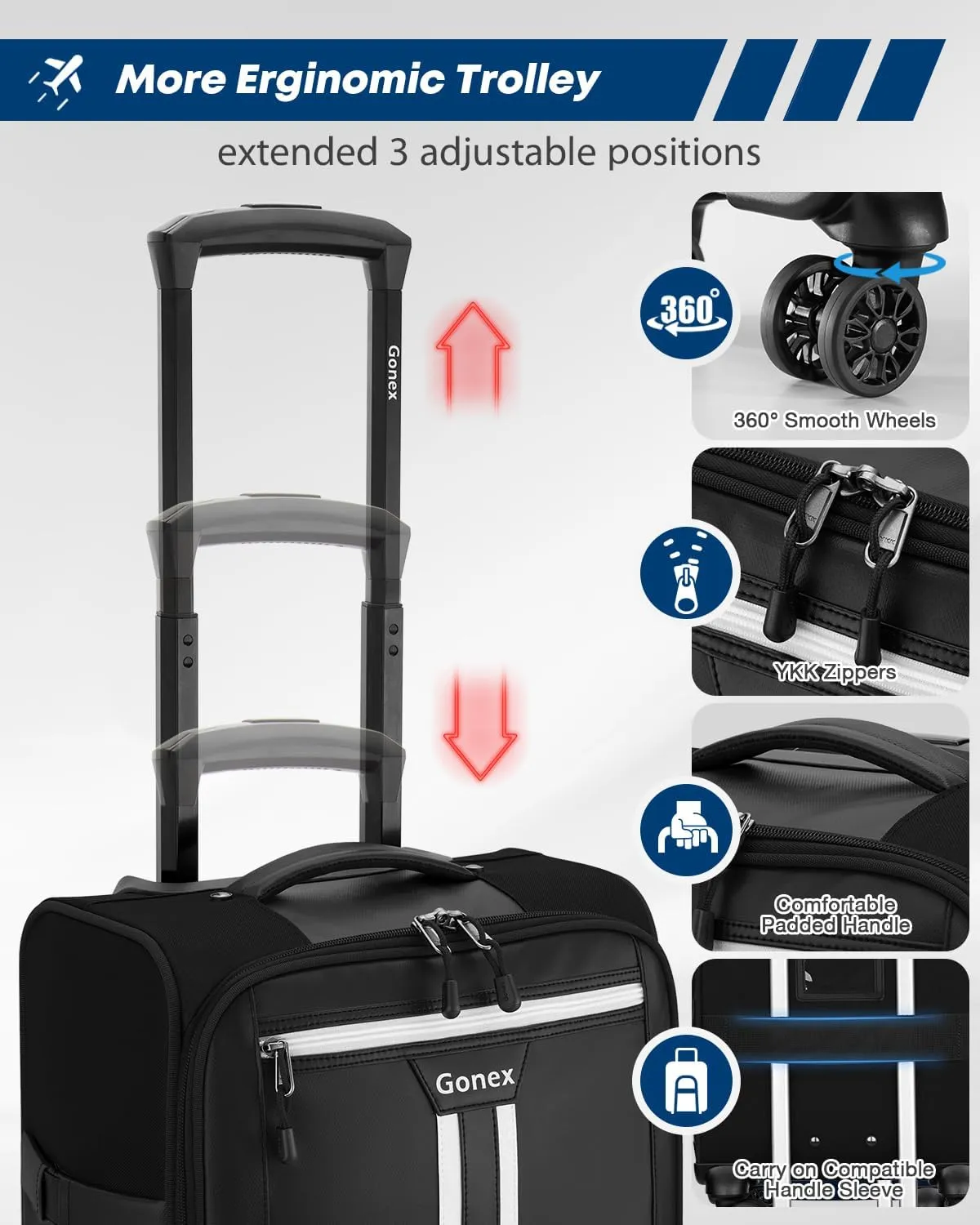 Gonex 16 inch Underseat Carry On Luggage with Spinner Wheels, Water Resistant PVC Wheeled Travel Bag Airline Approved, Softside Small Rolling Personal Item Suitcase for Men Women, Black