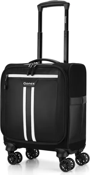 Gonex 16 inch Underseat Carry On Luggage with Spinner Wheels, Water Resistant PVC Wheeled Travel Bag Airline Approved, Softside Small Rolling Personal Item Suitcase for Men Women, Black