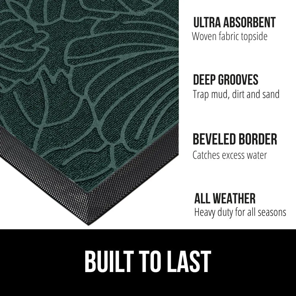 GORILLA GRIP 100% Waterproof All-Season WeatherMax Doormat, 72x24 Runner, Durable Natural Rubber, Stain and Fade Resistant, Low Profile, Indoor Outdoor Door Mats, Easy Clean Entrance Mat, Green Palm