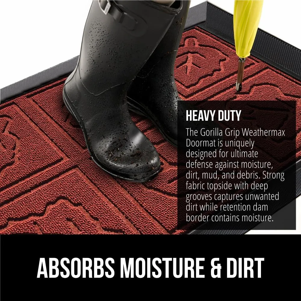 GORILLA GRIP 100% Waterproof All-Season WeatherMax Doormat, Durable Natural Rubber, Stain and Fade Resistant, Low Profile, Indoor Outdoor Door Mats, Easy Clean Entrance Mat, 17x29, Burgundy Leaves