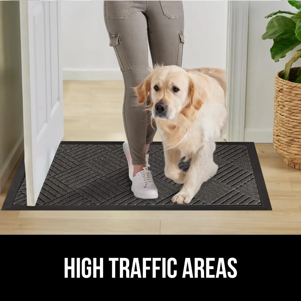 GORILLA GRIP 100% Waterproof All-Season WeatherMax Doormat, Durable Natural Rubber, Stain and Fade Resistant, Low Profile, Indoor Outdoor Door Mats, Easy Clean Patio Entrance Mat, 17x29, Gray Diamond