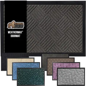GORILLA GRIP 100% Waterproof All-Season WeatherMax Doormat, Durable Natural Rubber, Stain and Fade Resistant, Low Profile, Indoor Outdoor Door Mats, Easy Clean Patio Entrance Mat, 17x29, Gray Diamond