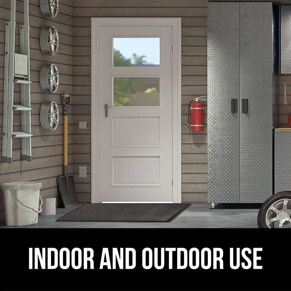 GORILLA GRIP 100% Waterproof All-Season WeatherMax Doormat, Durable Natural Rubber, Stain and Fade Resistant, Low Profile, Indoor Outdoor Door Mats, Easy Clean Patio Entrance Mat, 17x29, Gray Diamond