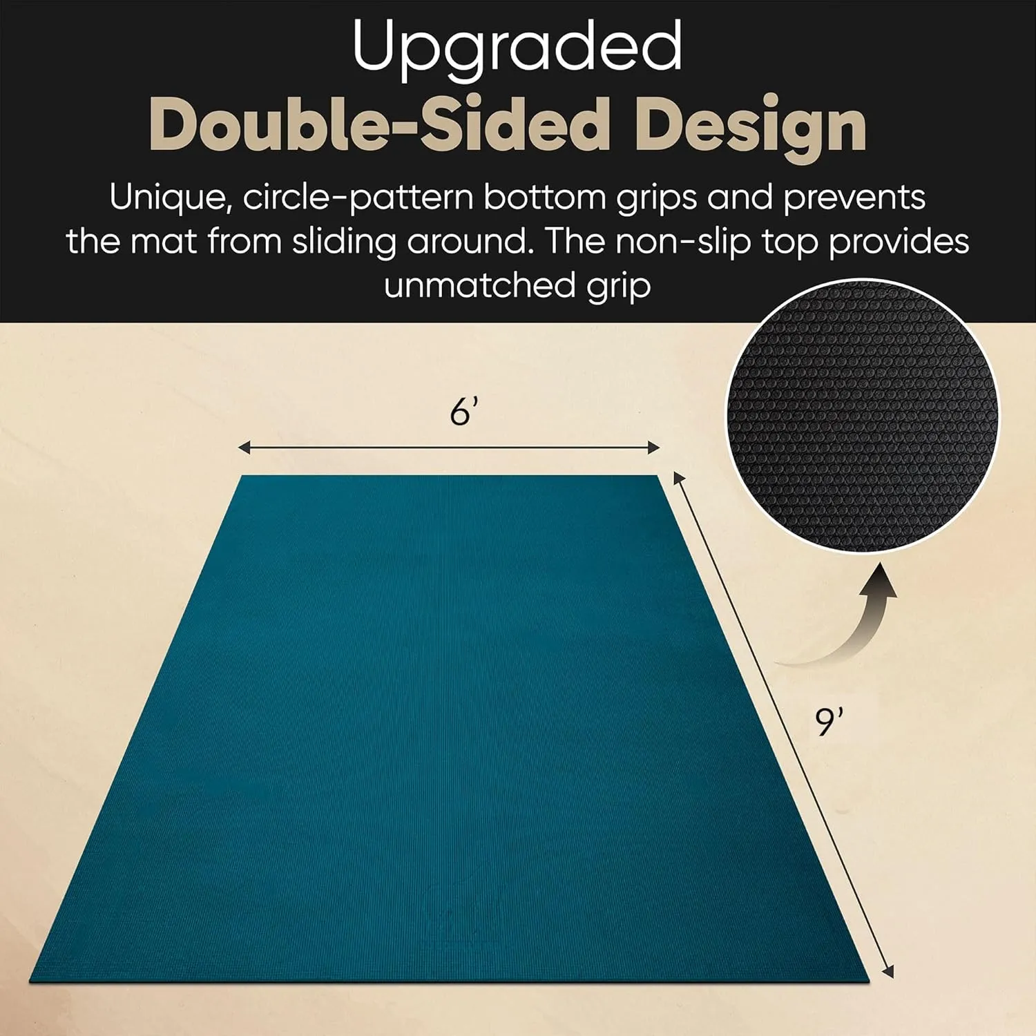 Gorilla Mats Premium Extra Large Yoga Mat – 9' x 6' x 8mm Extra Thick & Ultra Comfortable, Non-Slip Barefoot Exercise Mat – Works Great on Any Floor for Stretching, Cardio or Home Workouts
