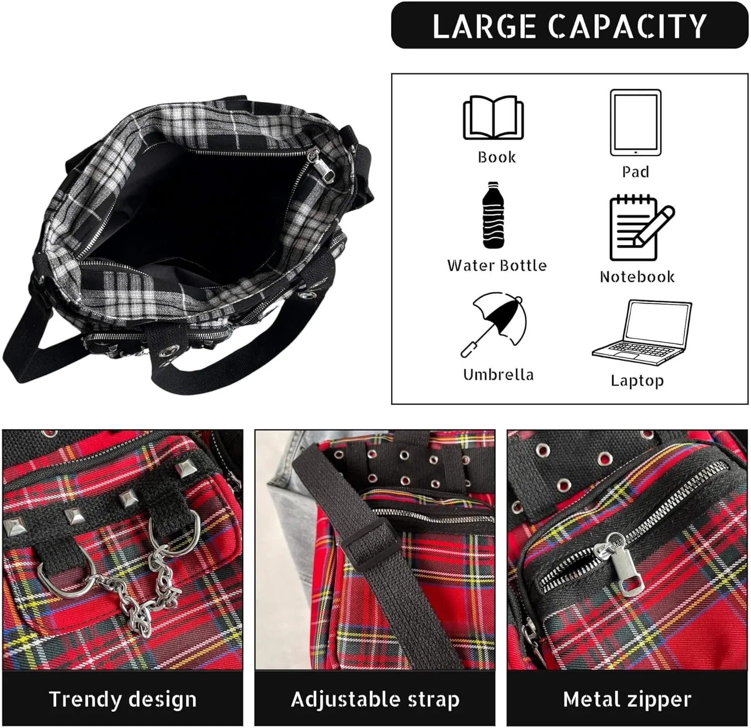 Goth Punk Crossbody Bag, Gothic Steampunk Handbag Purse for Women, Y2K Emo Hobo Satchel Shoulder Tote