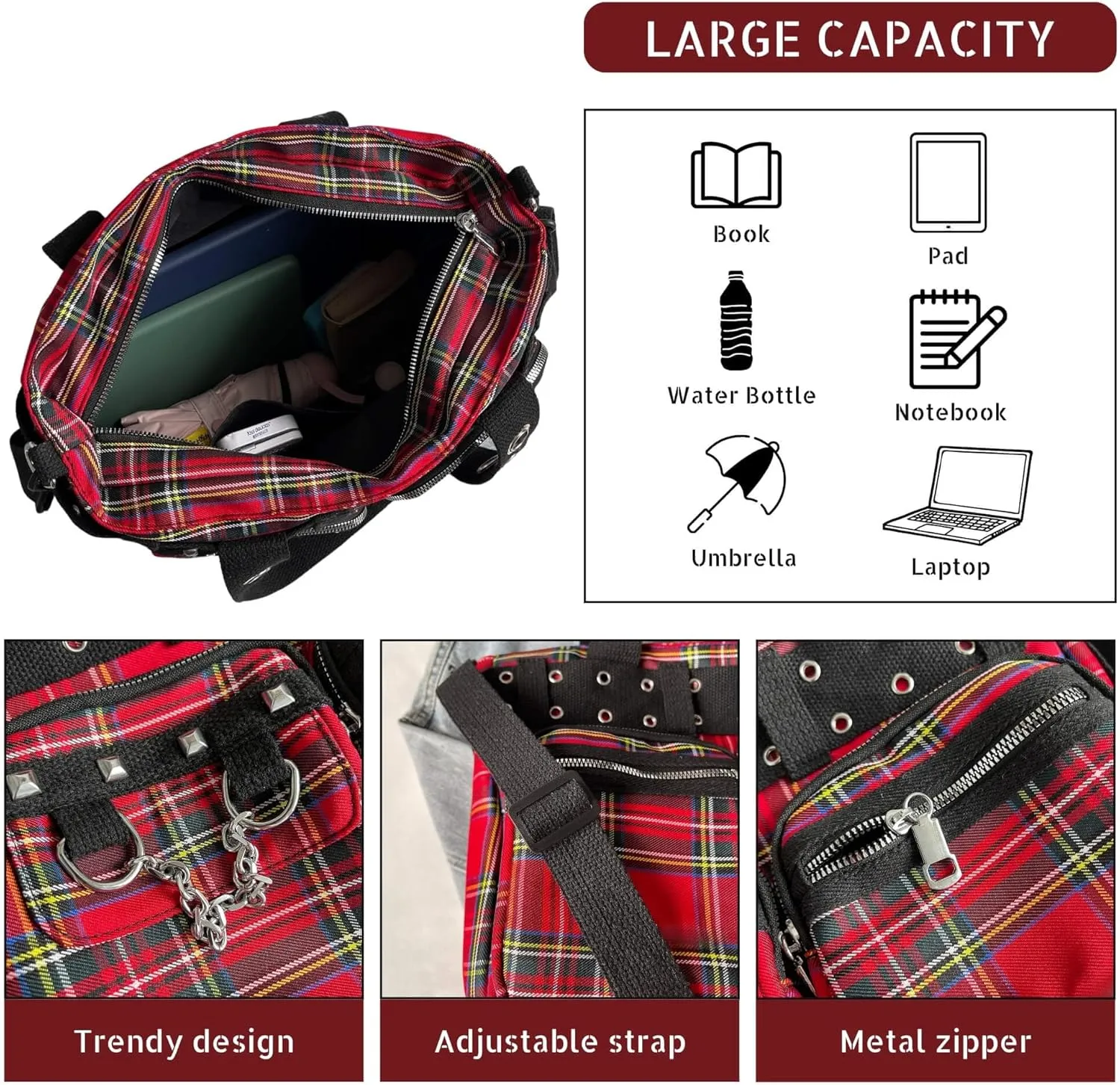 Goth Punk Crossbody Bag, Gothic Steampunk Handbag Purse for Women, Y2K Emo Hobo Satchel Shoulder Tote
