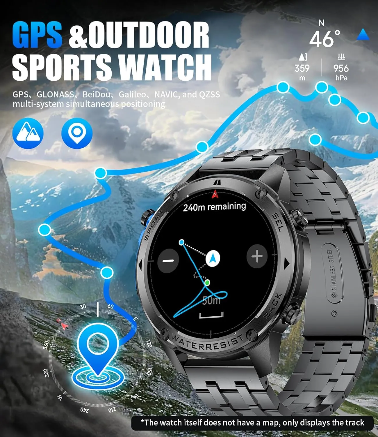 GPS Smart Watch for Men-5ATM/IP69K Waterproof,45 Days Standby(500mAh),1.43" AMOLED Rugged Military Smartwatch with Compass Barometric Altitude,170  Sport Modes Smart Watches for Android iPhones