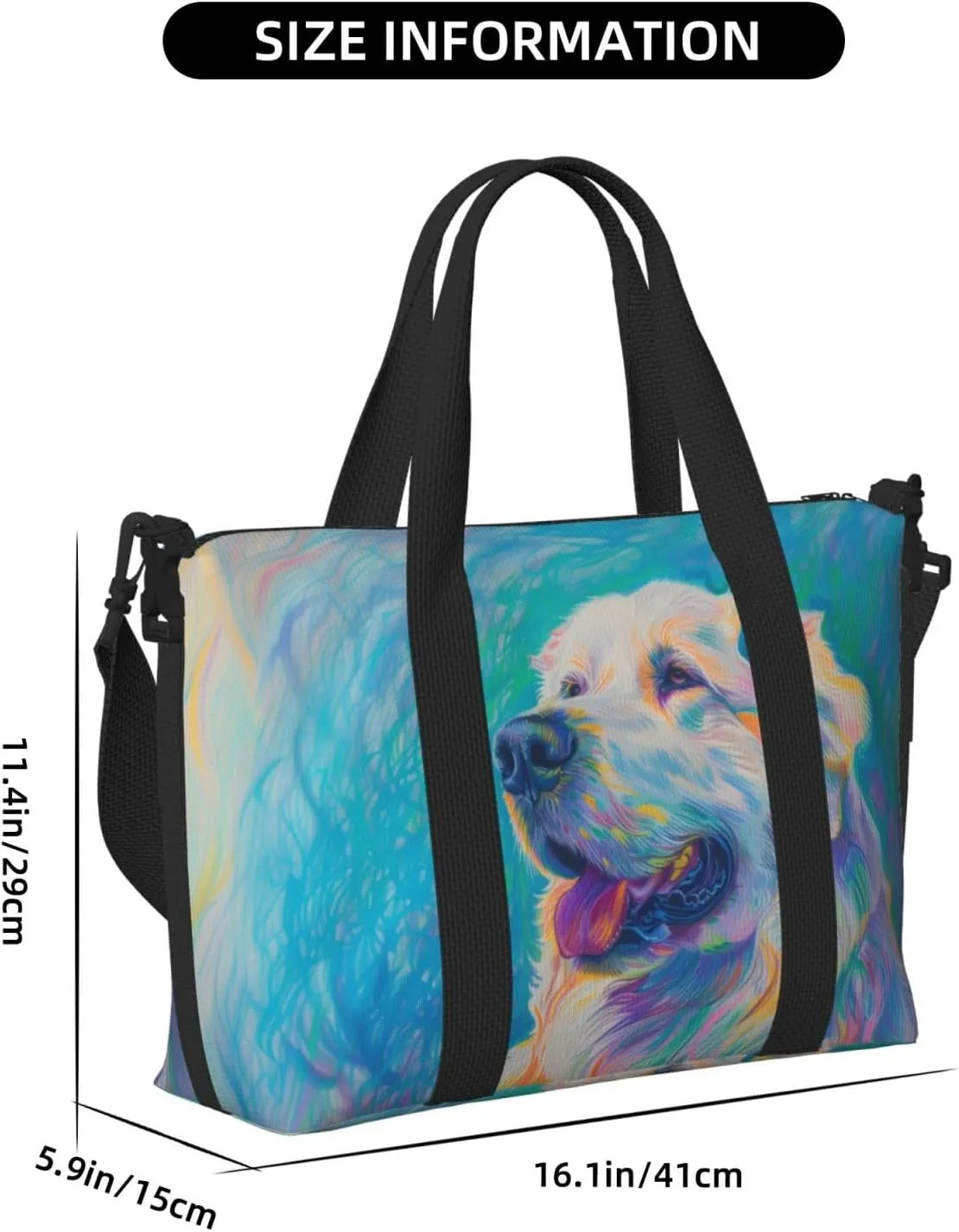 Great Pyren print Travel Duffel Bag, Sports Tote Gym Bag, Swim Pool Bag Large Shoulder Tote Bag for Beach Weekender
