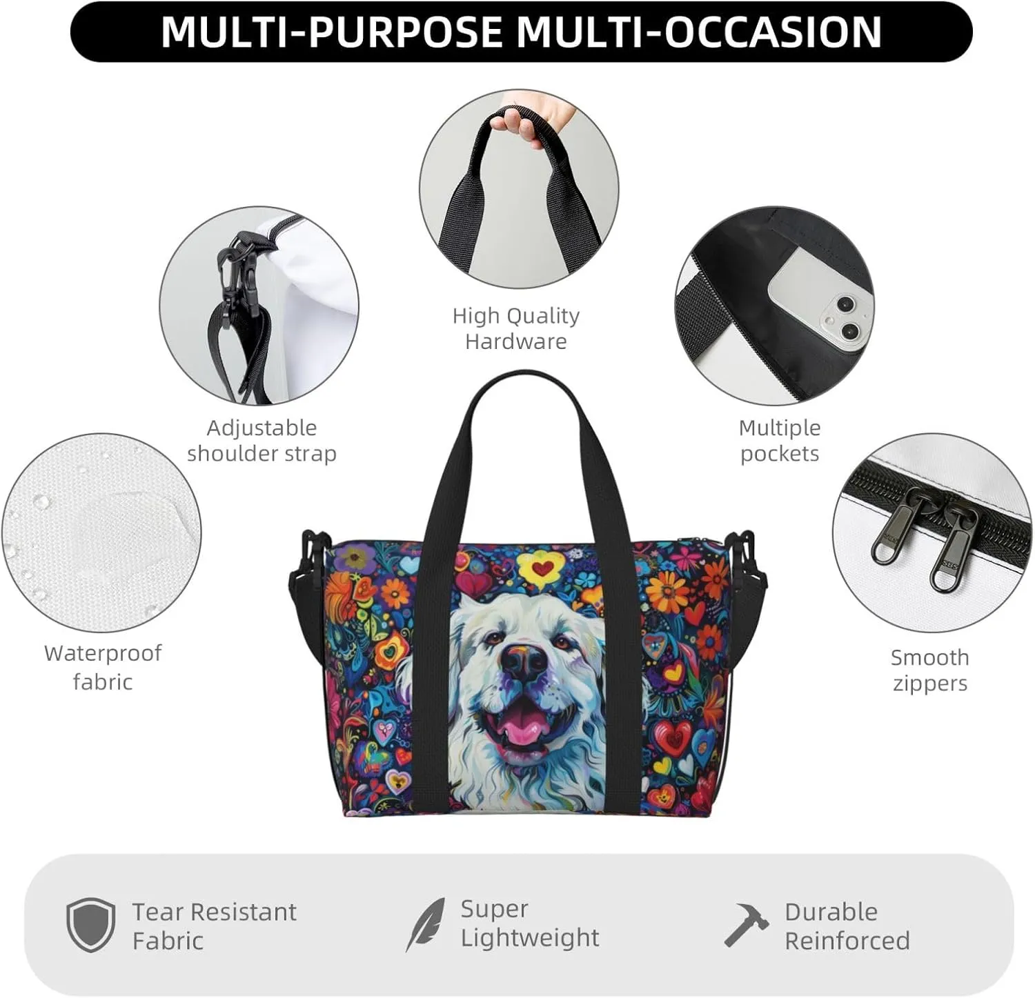 Great Pyrenees print Travel Duffel Bag, Sports Tote Gym Bag, Swim Pool Bag Large Shoulder Tote Bag for Beach Weekender, 202-406-121