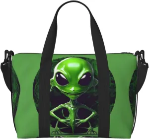 Green alien print Travel Duffel Bag,workout duffel bag, overnight shoulder Bag,Weekender Bag for Women Men