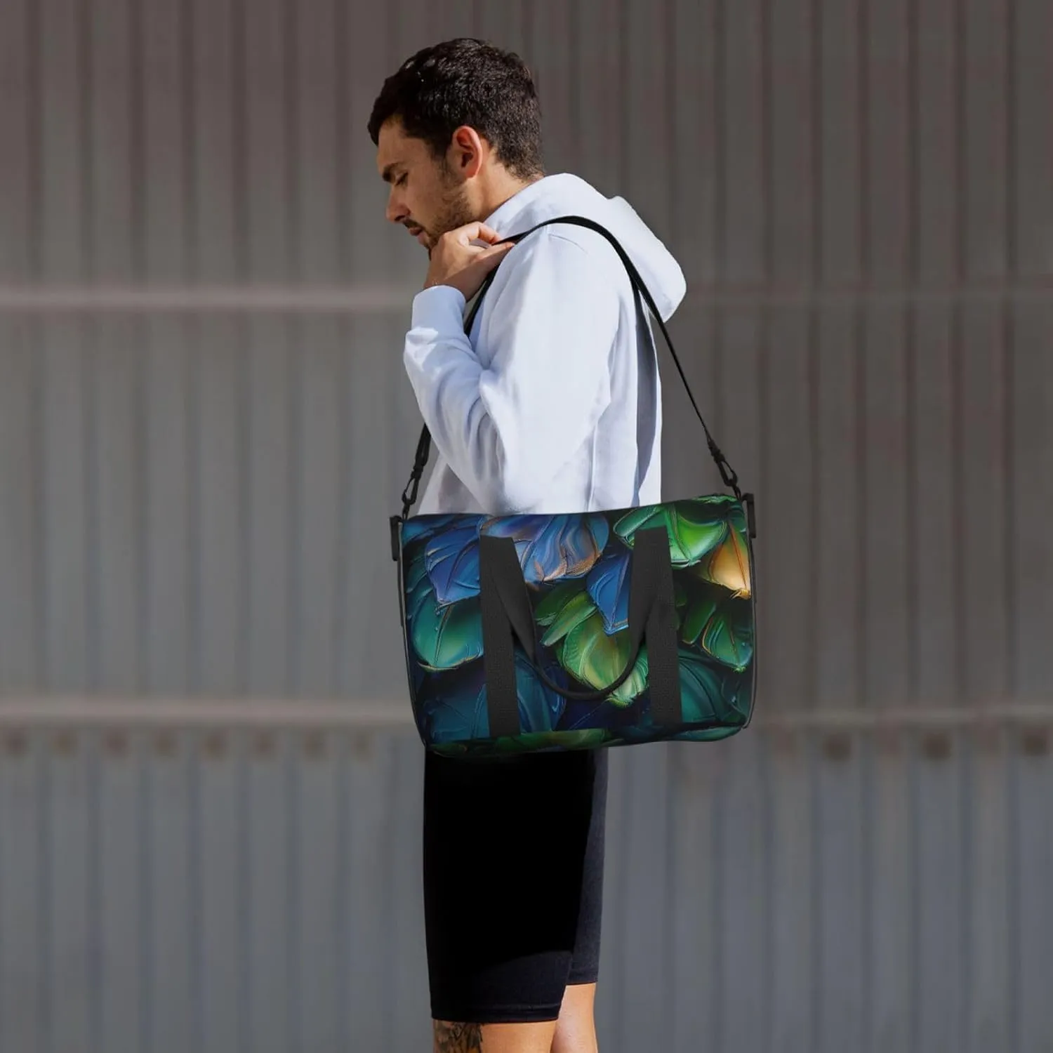 green blue plumage print Travel Duffel Bag, Sports Tote Gym Bag, Swim Pool Bag Large Shoulder Tote Bag for Beach Weekender